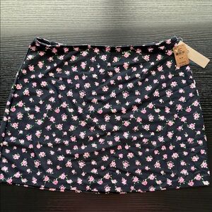 PINK Floral Black Swim Skirt